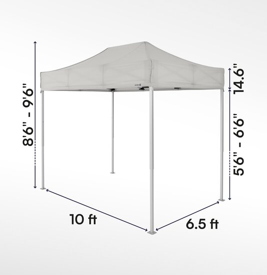 Gazebo pieghevole 10x6,5 ecotent grigio chiaro con misurazioni esatte larghezza, altezza totale, altezza passaggio e larghezza frontalino